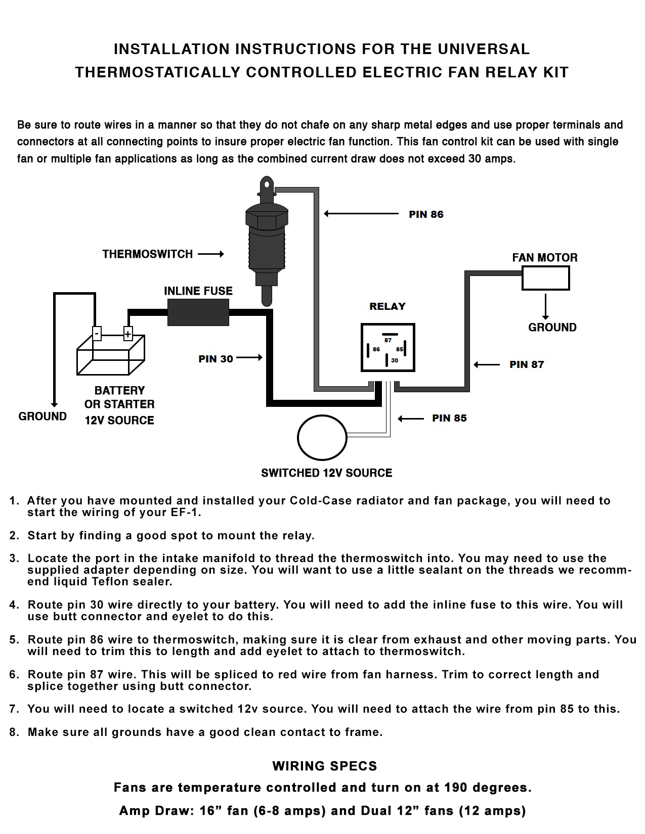 camaro cold case electric fan relay  thermoswitch sensor and wiring kit Two Speed Fan Wiring Diagram 