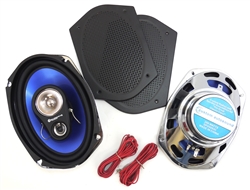 6x9 Chrome Rear Deck Speakers Set with Flat Grille Covers, 200 Watts